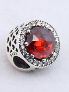 One Christmas Red Radiant Hearts Crystals Clear CZ Pandora Charm Holidays Party